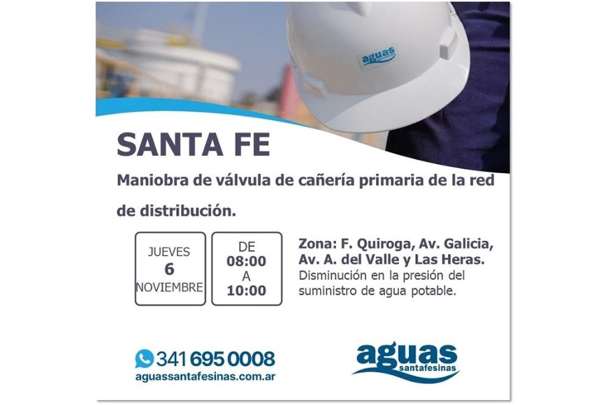 El anuncio de ASSA por las tareas en la ciudad de Santa Fe.