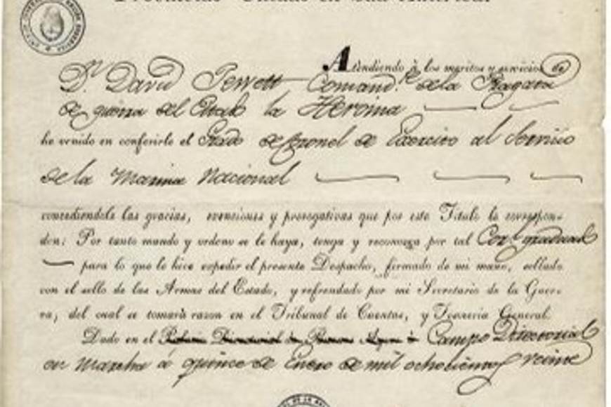 Patente de corso extendida por el gobierno de las Provincias Unidas al coronel David Jewett.