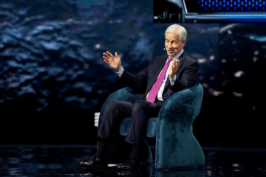 Jamie Dimon, Chairman and Chief Executive Officer of JPMorgan Chase & Co., speaks during the America Business Forum at Kaseya Center in Miami, Florida, U.S. November 6, 2025. REUTERS/Marco Bello