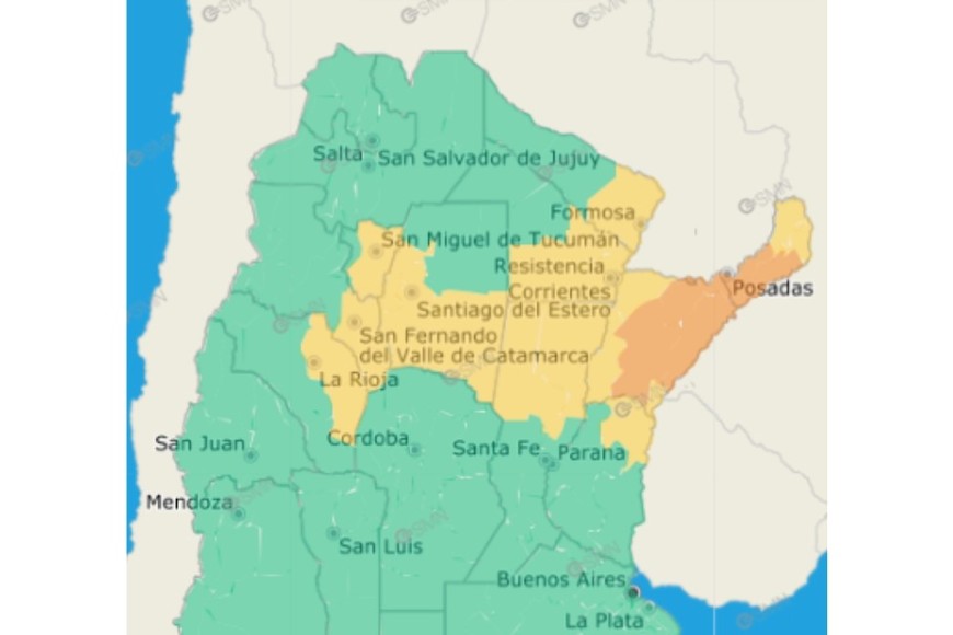 El gráfico de alertas del SMN.