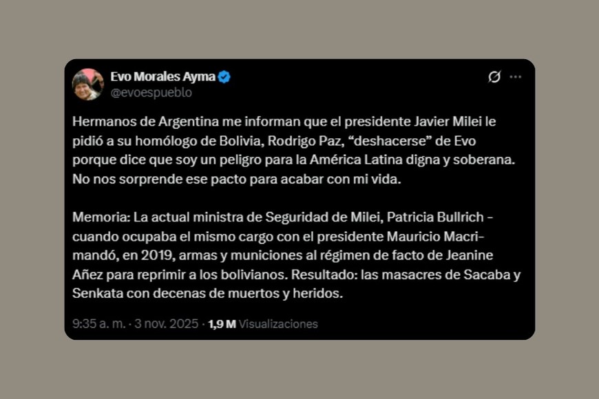La publicación de Evo Morales en X.