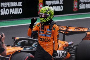 Formula One F1 - Sao Paulo Grand Prix - Autodromo Jose Carlos Pace, Sao Paulo, Brazil - November 8, 2025
McLaren's Lando Norris celebrates after winning the sprint race REUTERS/Amanda Perobelli