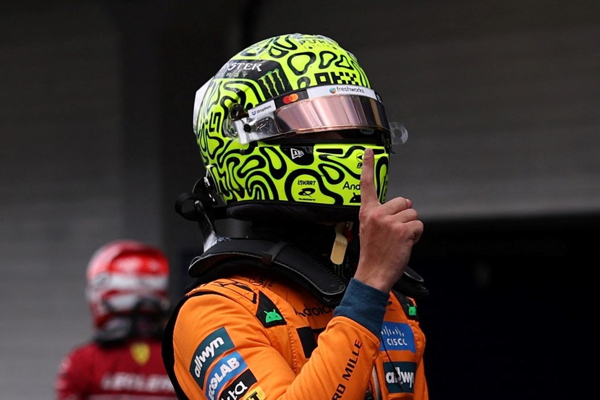 Formula One F1 - Sao Paulo Grand Prix - Autodromo Jose Carlos Pace, Sao Paulo, Brazil - November 8, 2025
McLaren's Lando Norris celebrates after qualifying in pole position REUTERS/Amanda Perobelli