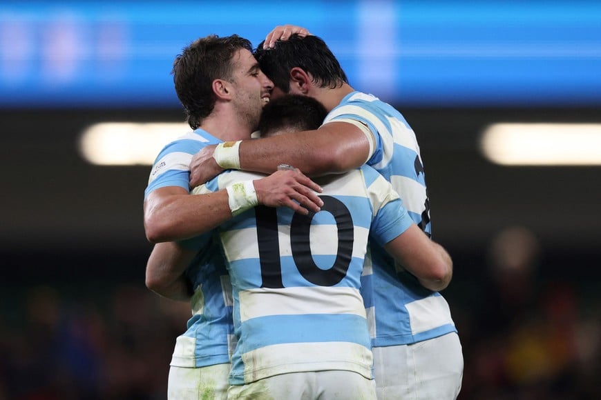 Rugby Union - Autumn Internationals - Wales v Argentina - Principality Stadium, Cardiff, Wales, Britain - November 9, 2025
Argentina's Geronimo Prisciantelli with teammates celebrate after the match Action Images via Reuters/Paul Childs