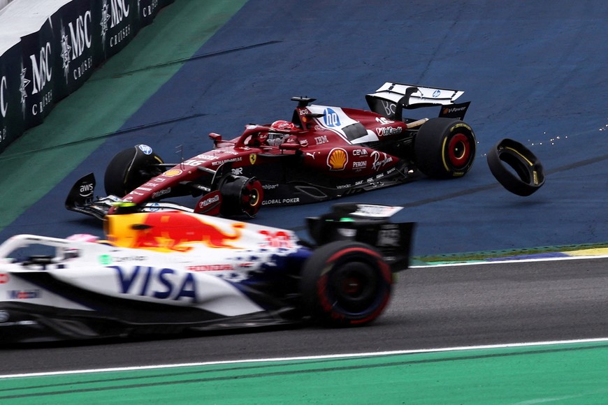 Formula One F1 - Sao Paulo Grand Prix - Autodromo Jose Carlos Pace, Sao Paulo, Brazil - November 9, 2025
Ferrari's Charles Leclerc after losing a wheel and later retires from the race REUTERS/Amanda Perobelli     TPX IMAGES OF THE DAY