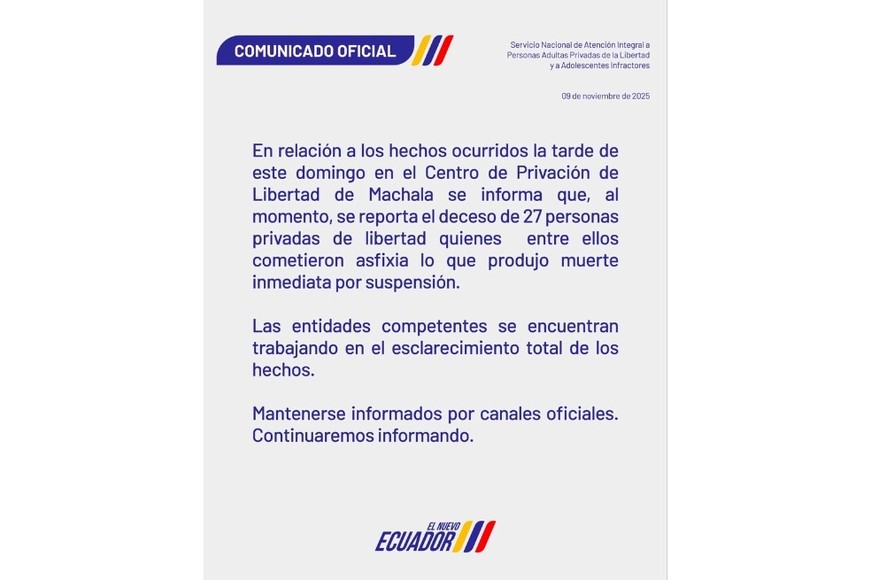 El comunicado del SNAI.