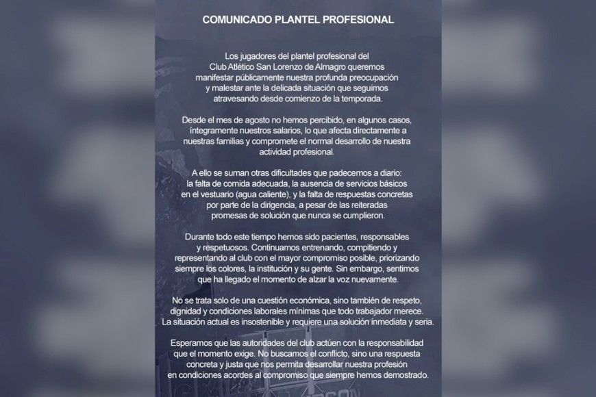 El comunicado oficial de San Lorenzo