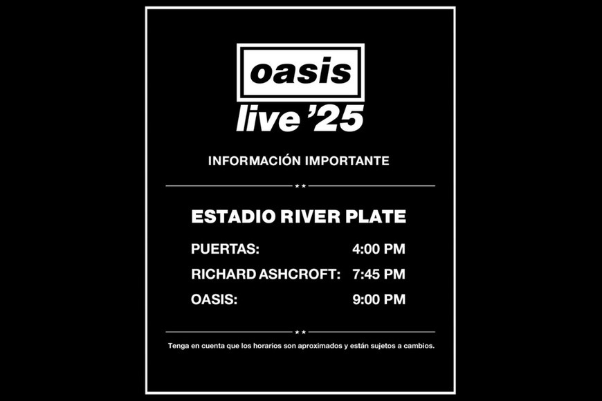 Horarios oficiales de Oasis '25