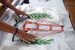 Plasmada en avances de lo que finalmente sería la bandera nueva. MCSF