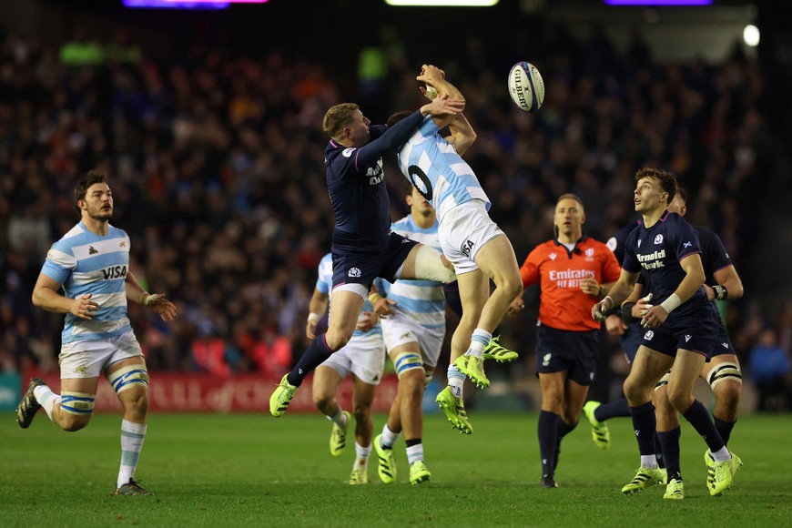 Rugby Union - Autumn Internationals - Scotland v Argentina - Murrayfield Stadium, Edinburgh, Scotland, Britain - November 16, 2025
Argentina's Geronimo Prisciantelli in action with Scotland's Finn Russell REUTERS/Scott Heppell