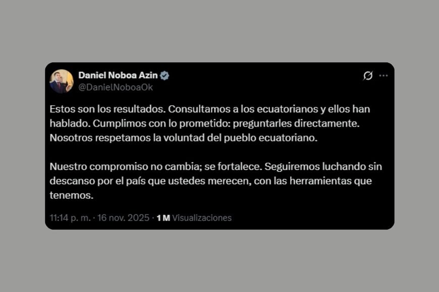 La publicación de Noboa en X.
