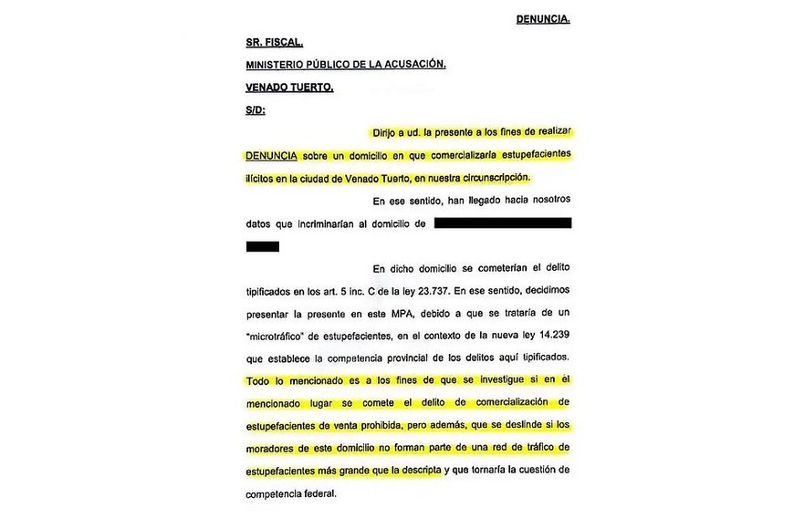 Texto de la denuncia. Gentileza.