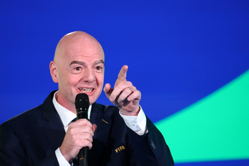 Soccer Football - World Cup Playoff Tournament and European Playoff draws - FIFA Headquarters, Zurich, Switzerland- November 20, 2025
FIFA president Gianni Infantino speaks during the draw REUTERS/Denis Balibouse
