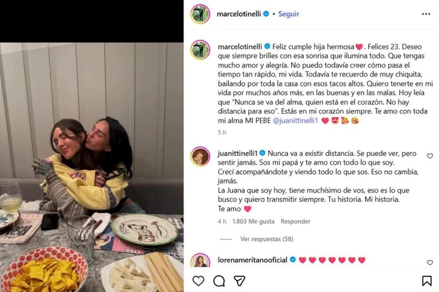 Tinelli le habló desde el corazón a Juanita en un mensaje que publicó en sus redes.