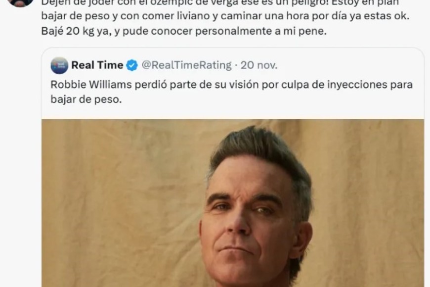 Robbie Williams contó las complicaciones que sufrió tras usar Ozempic.