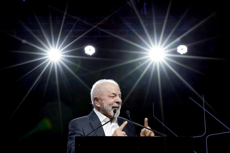 Brazil’s President Luiz Inacio Lula da Silva speaks during the opening of Sao Paulo International Motor Show, on the day U.S. President Donald Trump removed his 40% tariffs on Brazilian food products, including beef, coffee, cocoa and fruits that were imposed in July, in Sao Paulo, Brazil, November 20, 2025. Ricardo Stuckert/Brazil Presidency/Handout via REUTERS ATTENTION EDITORS - THIS IMAGE HAS BEEN SUPPLIED BY A THIRD PARTY. NO RESALES. NO ARCHIVES.