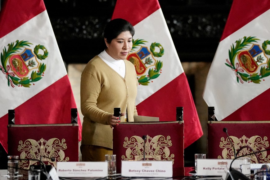 FILE PHOTO: Peru's Prime Minister Betssy Chavez attends a news conference, in Lima, Peru December 1, 2022. REUTERS/Angela Ponce/File Photo