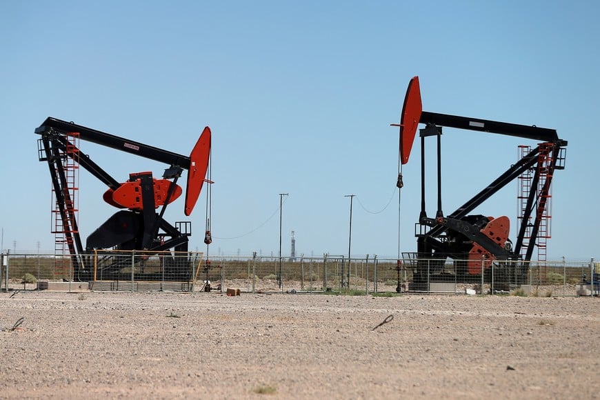 FILE PHOTO: Oil pump jacks are seen at Vaca Muerta shale oil and gas drilling, in the Patagonian province of Neuquen, Argentina January 21, 2019. REUTERS/Agustin Marcarian/File Photo