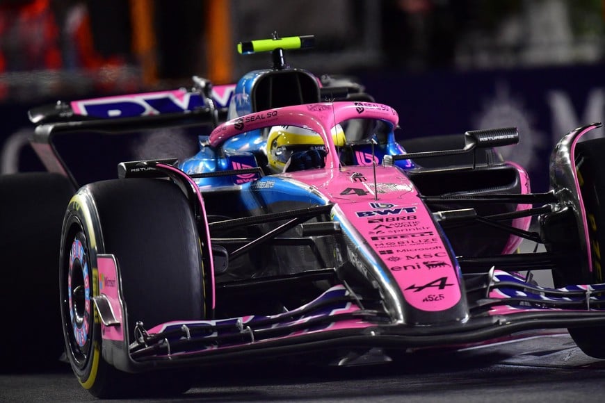 Nov 21, 2025; Las Vegas, NV, USA; Alpine driver Franco Colapinto (43) during the Las Vegas Grand Prix at Las Vegas Strip Circuit. Mandatory Credit: Gary A. Vasquez-Imagn Images