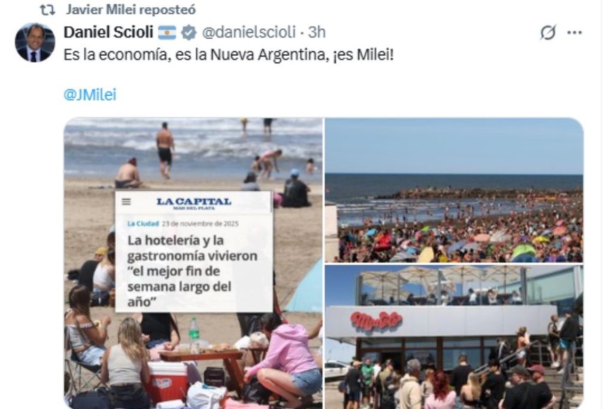 Scioli destacó ocupación plena en Tandil y altos niveles en Pinamar y Cariló.
