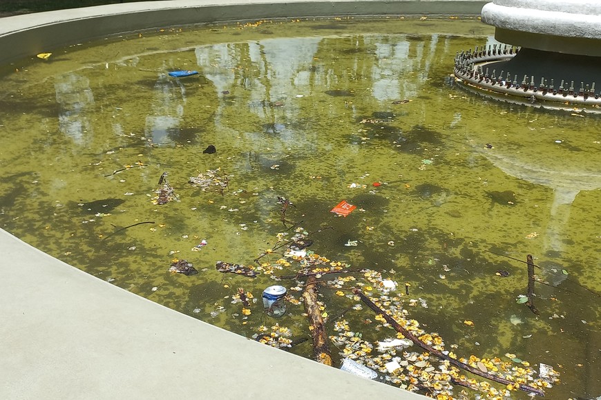 La mugre en una de las fuentes con agua. Crédito: El Litoral