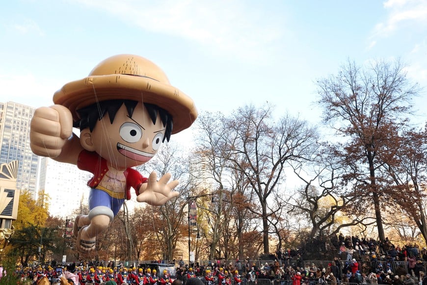 The Monkey D. Luffy balloon flies during the Macy's Thanksgiving Day Parade 2025, in New York City, U.S., November 27, 2025. REUTERS/Brendan McDermid