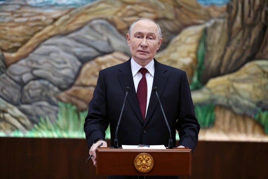 Russian President Vladimir Putin gives a press conference following the Collective Security Treaty Organization (CSTO) summit in Bishkek, Kyrgyzstan, November 27, 2025. Sputnik/Alexander Kazakov/Pool via REUTERS ATTENTION EDITORS - THIS IMAGE WAS PROVIDED BY A THIRD PARTY.