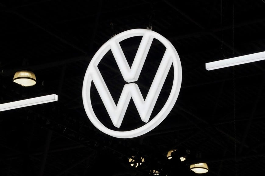 A Volkswagen logo is seen at the New York International Auto Show Press Preview, in Manhattan, New York City, U.S., March 27, 2024. REUTERS/David Dee Delgado