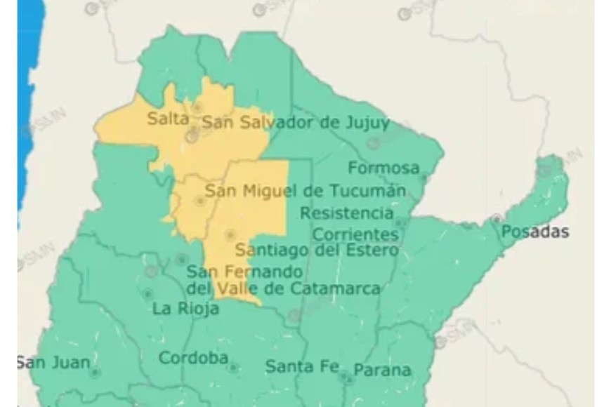 El gráfico de alertas del SMN.