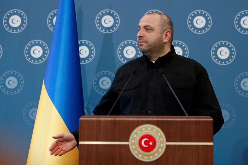 Ukrainian Defence Minister Rustem Umerov, who leads the Ukrainian delegation, looks on as he speaks during a press conference at Ciragan Palace, on the day of the second round of peace talks between Russia and Ukraine, in Istanbul, Turkey, June 2, 2025. REUTERS/Cagla Gurdogan TPX IMAGES OF THE DAY