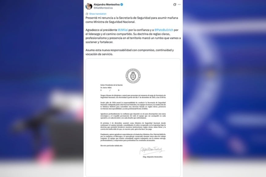 El posteo y renuncia de Monteoliva