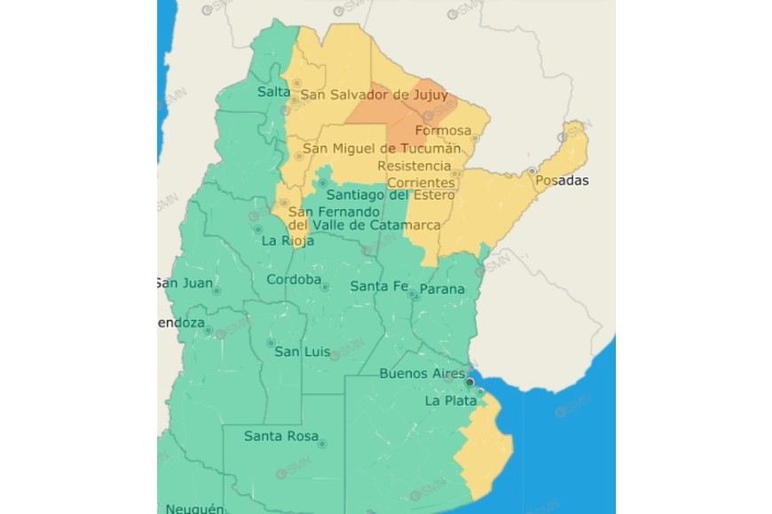 El gráfico de alertas del SMN.
