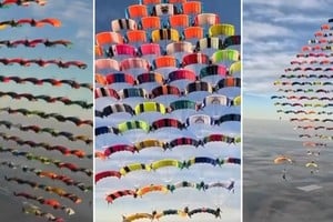 Espectáculo aéreo: así se ve la formación de paracaidistas más grande de la historia.