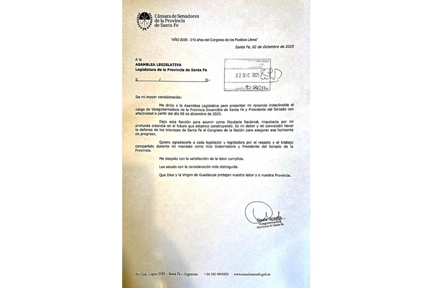 El documento oficial de la renuncia de Scaglia.