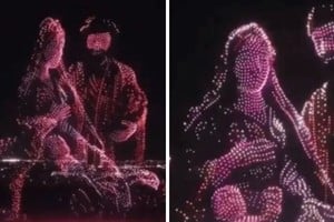 Miles de drones dibujaron a Jesús, María y José sobre el cielo texano.