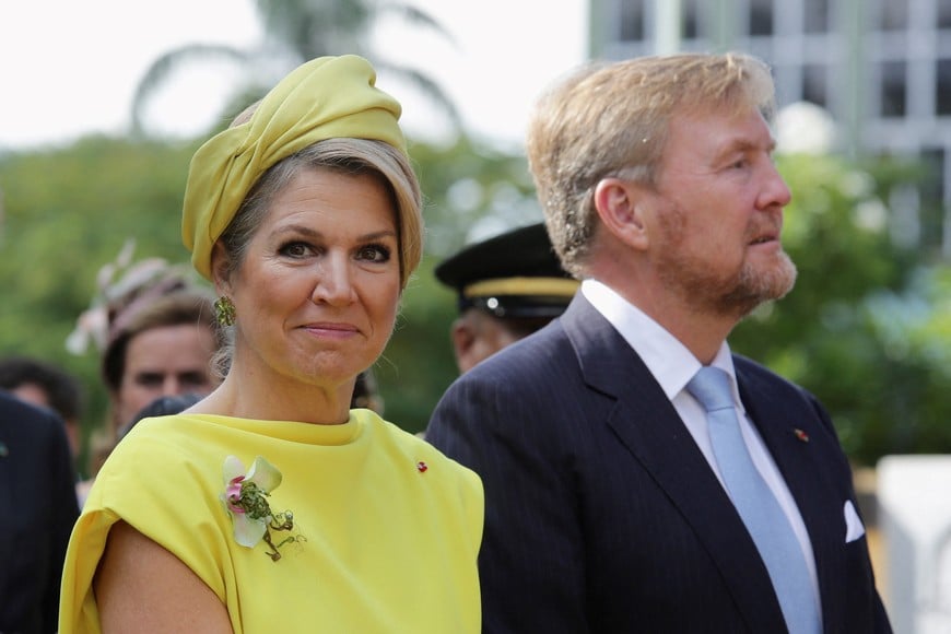 Dutch Queen Maxima and her husband, King Willem-Alexander, arrive at Villa Zapakara, an interactive museum for children, during their official visit, in Paramaribo, Suriname December 2, 2025 REUTERS/Ranu Abhelakh