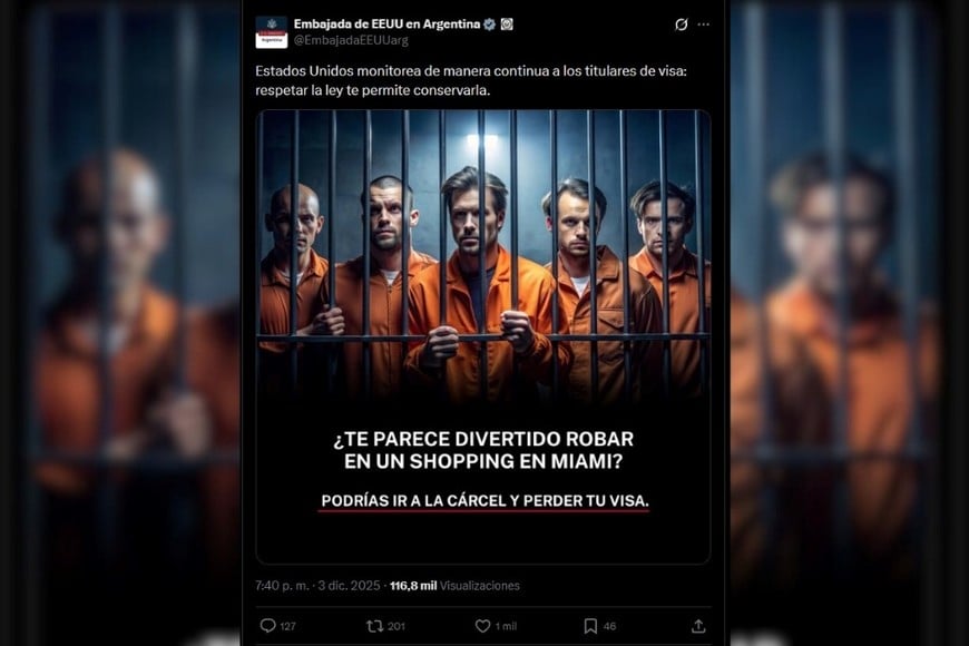 La publicación incluye una imagen de cinco personas tras las rejas, evocando a los mendocinos.