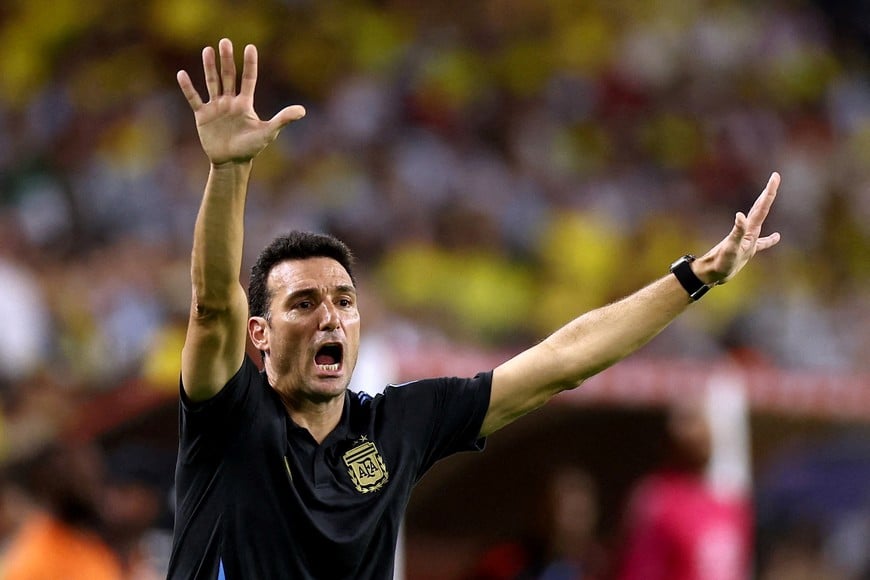 FILE PHOTO: Soccer Football - Copa America 2024 - Final - Argentina v Colombia - Hard Rock Stadium, Miami, Florida, United States - July 14, 2024
Argentina coach Lionel Scaloni reacts REUTERS/Agustin Marcarian/File Photo