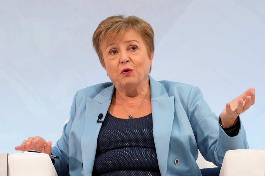 International Monetary Fund (IMF) Managing Director Kristalina Georgieva speaks in the "Debate on the Global Economy: Shaping Economic Policies amid a Shifting Global Landscape" during the IMF/World Bank annual meetings in Washington, D.C., U.S., October 16, 2025. REUTERS/Ken Cedeno