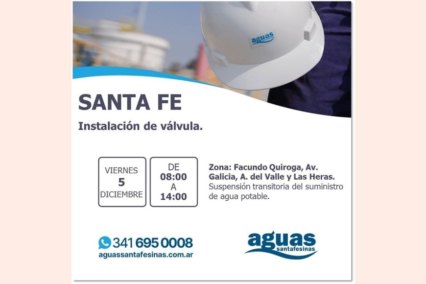 El anuncio de ASSA por el corte en Santa Fe.