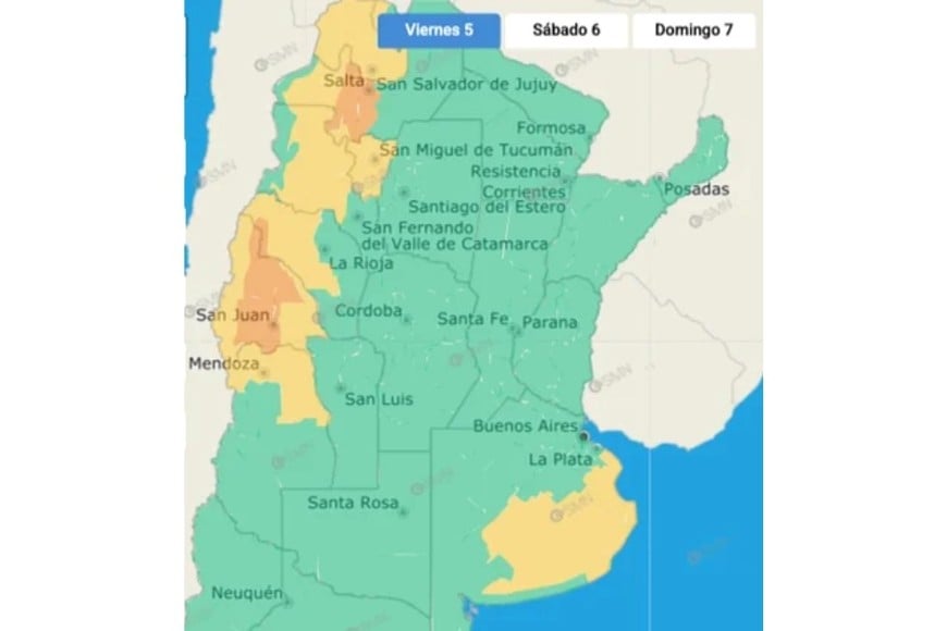 El gráfico de alertas del SMN.