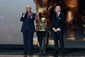 Soccer Football - FIFA World Cup 2026 - FIFA World Cup 2026 Draw - John F. Kennedy Center for the Performing Arts, Washington, D.C., U.S. - December 5, 2025
U.S. President Donald Trump gives a speech as he is awarded the inaugural FIFA Peace Prize by FIFA President Gianni Infantino during the FIFA World Cup 2026 Draw REUTERS/Jonathan Ernst