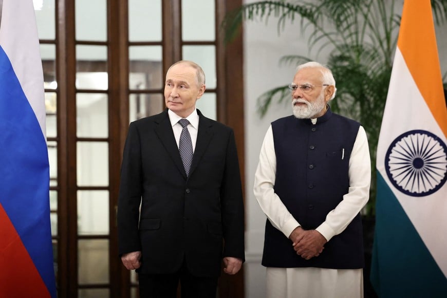 Russia's President Vladimir Putin and India's Prime Minister Narendra Modi attend a meeting in New Delhi, India, December 5, 2025. Sputnik/Alexander Kazakov/Pool via REUTERS ATTENTION EDITORS - THIS IMAGE WAS PROVIDED BY A THIRD PARTY.