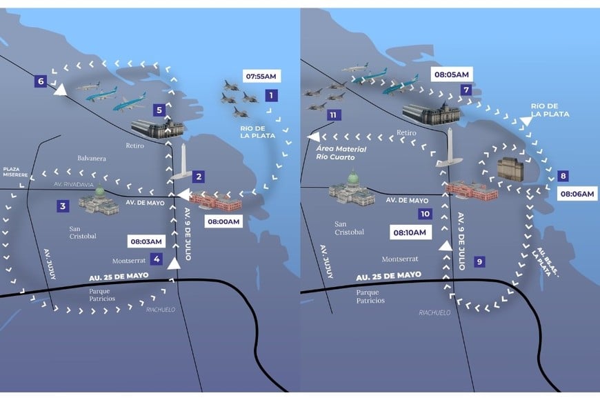 Detalles del vuelo rasante sobre la Ciudad de Buenos Aires.