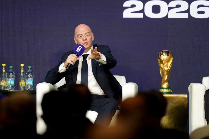 Soccer Football - FIFA World Cup 2026 - FIFA World Cup 2026 Match Schedule Announced - Washington, D.C., U.S. - December 6, 2025
FIFA President Gianni Infantino speaks during the FIFA World Cup 2026 match schedule announcement REUTERS/Jeenah Moon