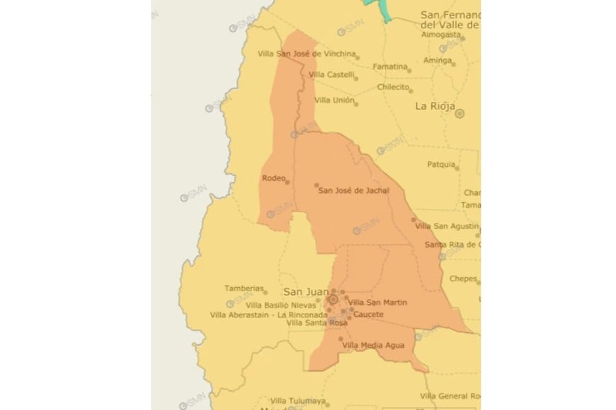 Las zonas bajo alerta naranja por tormentas según el SMN.