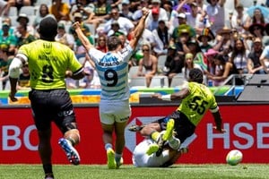 Los Pumas 7s celebran su pase a la final tras vencer a Fiji.