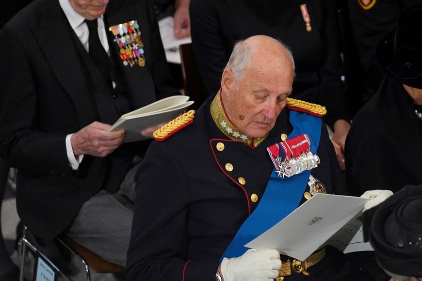 King Harald V of Norway attending the State Funeral of Queen Elizabeth II, held at Westminster Abbey, London. Picture date: Monday September 19, 2022.  Gareth Fuller/Pool via REUTERS