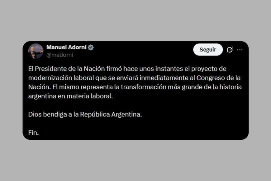 La publicación de Adorni en X.