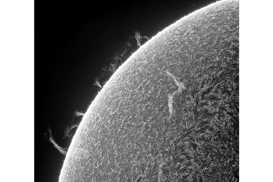 El Sol revela arcos de plasma captados en luz de hidrógeno alfa.